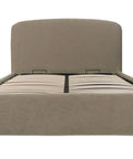 Beige upholstered bed frame on a white background