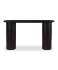 Black oval table on a white background