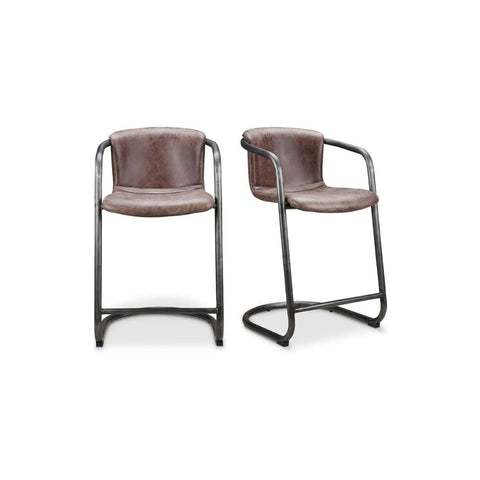 Freeman Counter Stool Grazed Brown Leather - Set Of Two