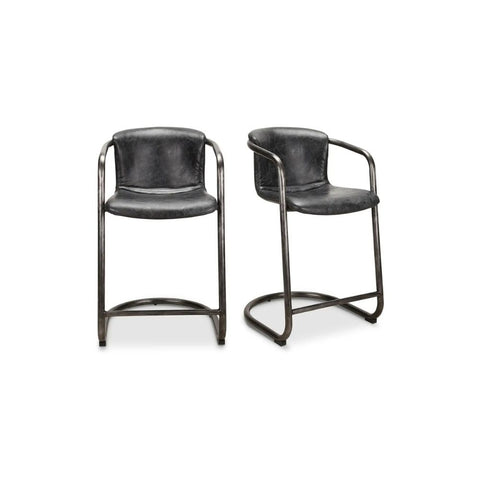 Freeman Counter Stool Onyx Black Leather - Set Of Two