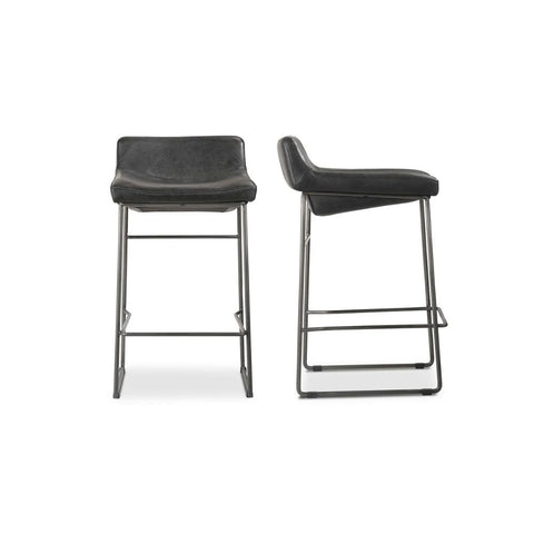 Starlet Counter Stool Onyx Black Leather - Set Of Two