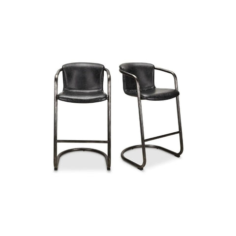 Freeman Barstool Onyx Black Leather - Set Of Two