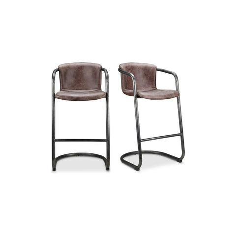 Freeman Barstool Grazed Brown Leather - Set Of Two
