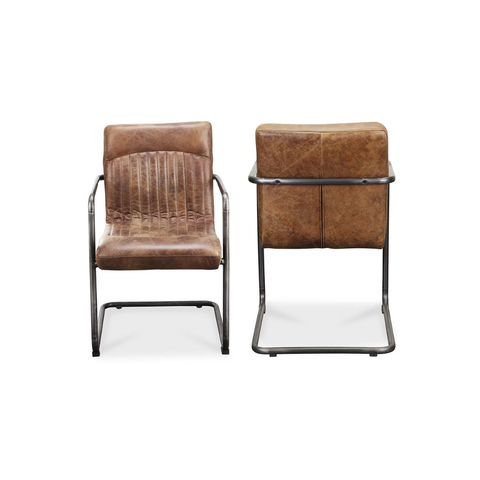 Ansel Arm Chair Grazed Brown Leather - Set Of Two