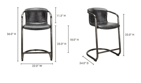 Freeman Counter Stool Onyx Black Leather - Set Of Two