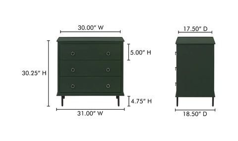 Reagan 3 Drawer Nightstand Deep Green