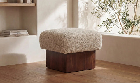 Serge Ottoman Cream Faux Shearling