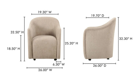 Drava Rolling Dining Chair Beige