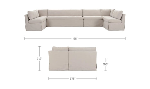 Fable Slipcover Dining Banquette U-Shape Beige 168 in.