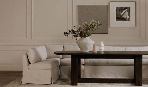 Fable Slipcover Dining Banquette L-Shape Beige 96 in.