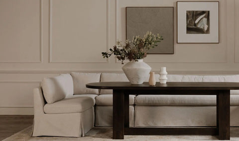 Fable Slipcover Dining Banquette L-Shape Beige 100.5 in.