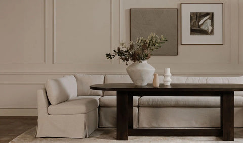 Fable Slipcover Dining Banquette L-Shape Beige 125.5 in.