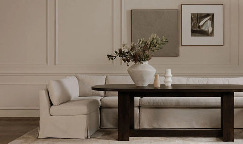 Fable Slipcover Dining Banquette L-Shape Beige 139.5 in.