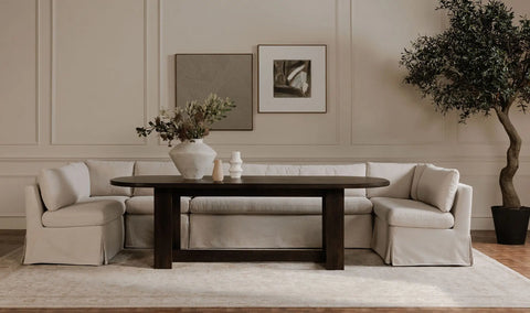 Fable Slipcover Dining Banquette U-Shape Beige 121 in.