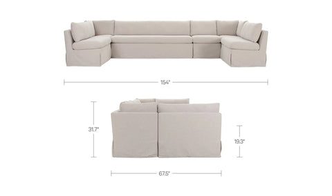 Fable Slipcover Dining Banquette U-Shape Beige 154 in.
