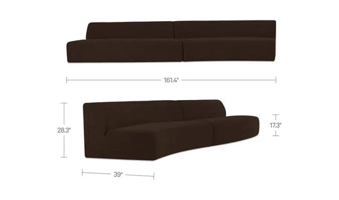 Naomi 2 Piece Wave Modular Sectional Dark Brown