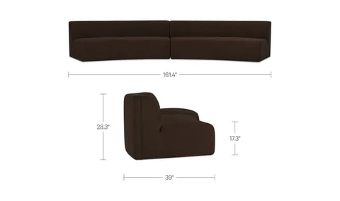 Naomi 2 Piece Concave Modular Sectional Dark Brown