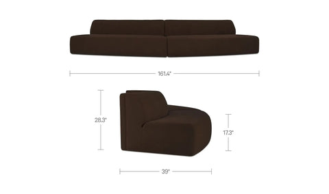 Naomi 2 Piece Convex Modular Sectional Dark Brown