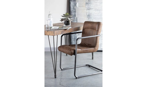 Ansel Arm Chair Grazed Brown Leather - Set Of Two