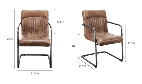 Ansel Arm Chair Grazed Brown Leather - Set Of Two