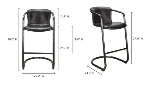 Freeman Barstool Onyx Black Leather - Set Of Two