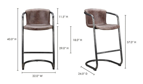 Freeman Barstool Grazed Brown Leather - Set Of Two
