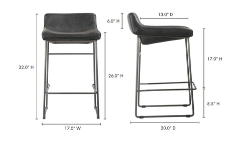 Starlet Counter Stool Onyx Black Leather - Set Of Two