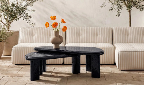 Sophie Outdoor Nesting Table Set Charcoal Lacquer