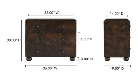 York 3 Drawer Nightstand Dark Brown