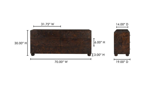 York 6 Drawer Dresser Dark Brown