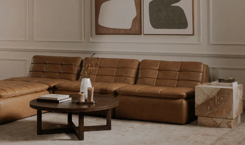 Lino Armless Modular Sofa Tan Leather