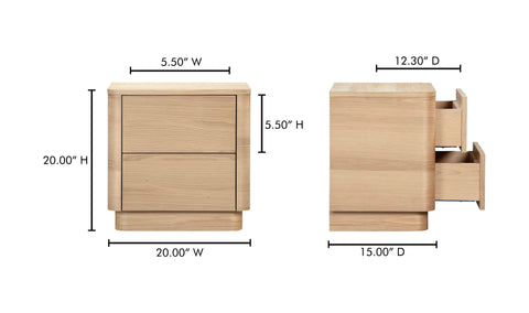 Round Off Tall Nightstand Natural Oak
